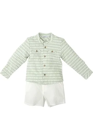 BABIDU Uni Baby Conjunto para Bebé Y Niño Con Camisa de Manga Larga A Cuadros Y Pantalón Corto Blanco Set, , 4 Jahre