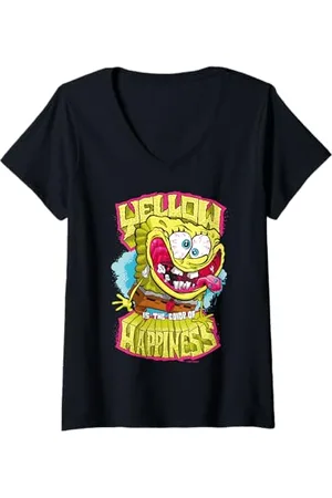Spongebob Damen Sponge Bob - Schwammkopf Yellow Is The Color Of Happiness T-Shirt mit V-Ausschnitt