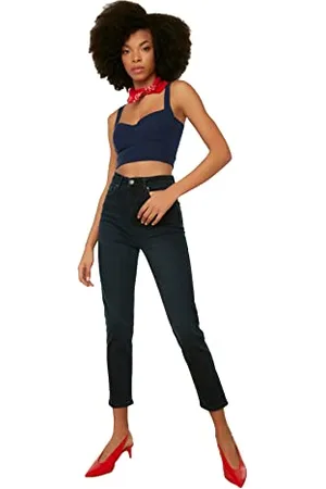 Trendyol Nachtblau hohe Taille Mutter Jeans, Nacht blau, 36