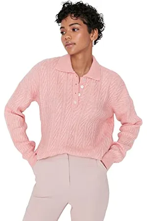 Trendyol Damen Plain Turtleneck Sweater Sweatshirt, Rosa, S EU