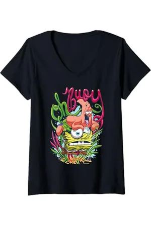 Spongebob Damen Sponge Bob - Schwammkopf Patrick Streetwear Oh Buoy T-Shirt mit V-Ausschnitt
