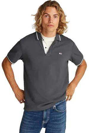 Tommy Hilfiger Herren Poloshirt Kurzarm Tipped Regular Fit, Grau (Washed Black), L