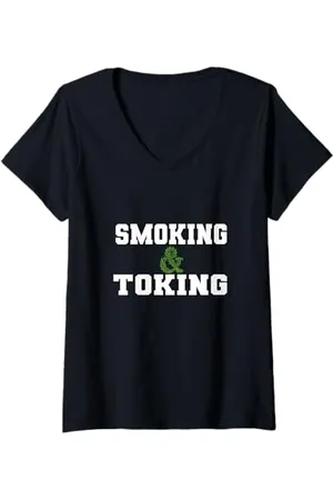 Iron Kor Damen Smoking and Toking Retro Chill Nature Green Vibes Leaf T-Shirt mit V-Ausschnitt
