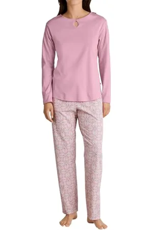 Calida Sweet Dreams Pyjama, lang Damen, aus 100% Baumwolle, Hose mit stoffbezogenem Gummibund