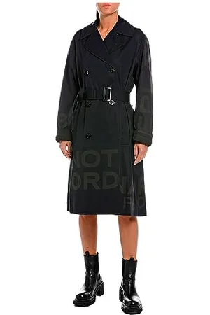 Replay Damen Trenchcoat Knielang, (Schwarz), XL