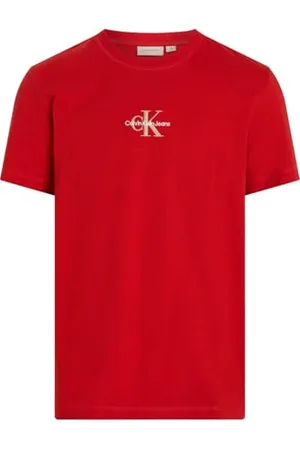 Calvin Klein Herren T-Shirt Kurzarm Monologo Tee aus Baumwolle, Rot (Deep Magma), XL