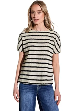 Street one Damen A323143 Gestreiftes Strukturshirt, Black, 38