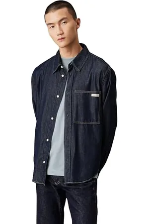 Calvin Klein Herren Jeanshemd Regular Denim Shirt Brusttasche, ,3XL Große Größen