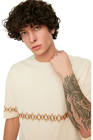 Trendyol Herren Herrenübergroße Rundkragen Kurzarm Gesticktes T-shirt T-Shirt Western, , S