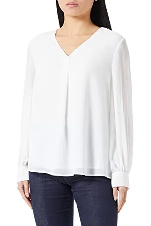 QS by s.Oliver Damen Bluse langarm, Weiß, 34 EU