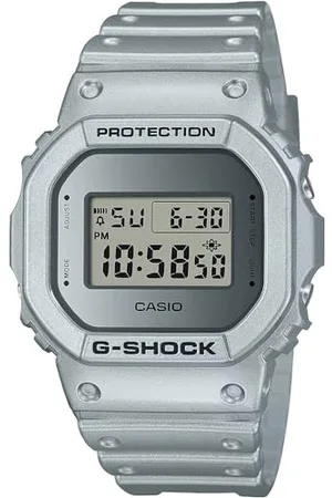 Casio Unisex Quartz Armbanduhr, 49.00mm GehäusegröÃŸe mit Silber digital Zifferblatt und Silber Plastic/Resin Strap Armband DW-5600FF-8ER