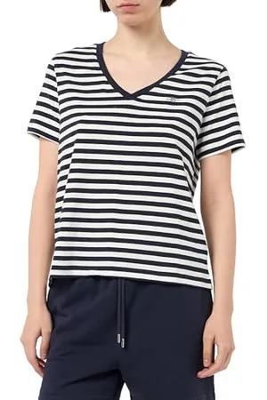 GANT Damen REG Striped Shield V-Neck T-Shirt, , Medium