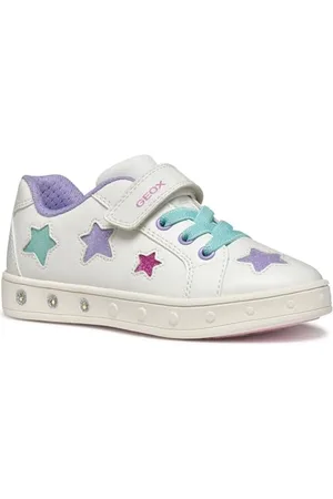 Geox J Skylin Girl B Sneaker, White/Multicolor, 25 EU