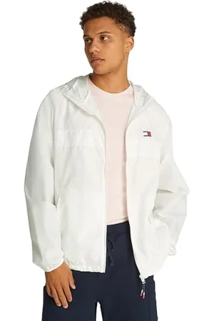 Tommy Hilfiger Herren Windbreaker Jacke Chicago mit Kapuze, Weiß (Ecru), XL