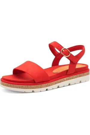 Marco Tozzi Damen Sandalen flach mit Klettverschluss Bequem, Rot , 38 EU