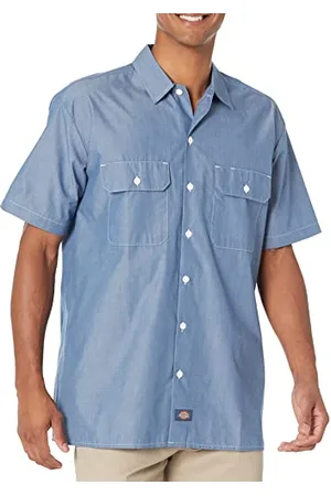 Dickies Herren Kurzarm-Shirt - - - Camisa Corta - Camisa - Corta - - 100% - 100% nagelneu - Cambraia De Manga Curta- und Curta- und Kurzarmhemd Arbeitshemd mit Knopfleiste, Blauer Chambray, S
