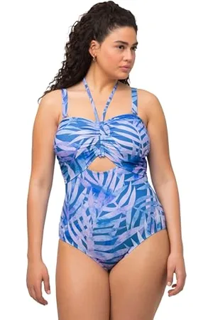 Ulla Popken Damen Badeanzüge Neckholder, Höherer Beinausschnitt Badeanz ge, , 56 EU