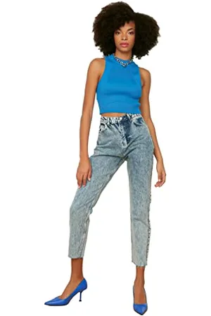 Trendyol Damen High Waist Mom Jeans, Clear Blue, 34 EU