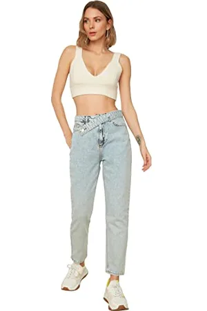 Trendyol Asymmetrisch Nahe hohe Taille Momerjeans, , 42