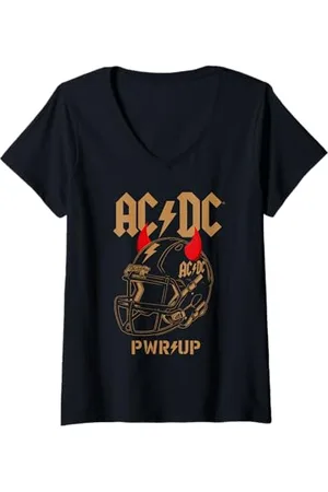 AC/DC Damen Are You Ready PWR UP Fußballhelm 2025 Tour T-Shirt mit V-Ausschnitt