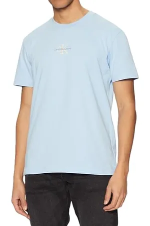 Calvin Klein Herren T-Shirt Kurzarm Monologo Tee aus Baumwolle, Blau (Blue Bell), M