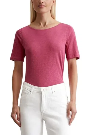 Marc O’ Polo Marc OߴPolo Damen T-Shirt aus Bio-Baumwolle mit U-Boot Ausschnitt, Rosa , M