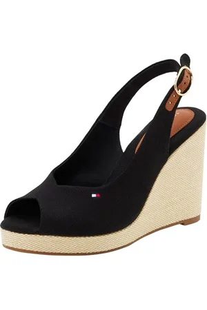 Tommy Hilfiger Damen Wedge Sandalen Flag High Slingback mit Knöchelriemen, (Black), 40