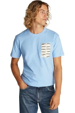 Calvin Klein Herren T-Shirt Kurzarm Serif Box Graphic Tee aus Baumwolle, Blau (Blue Bell), L