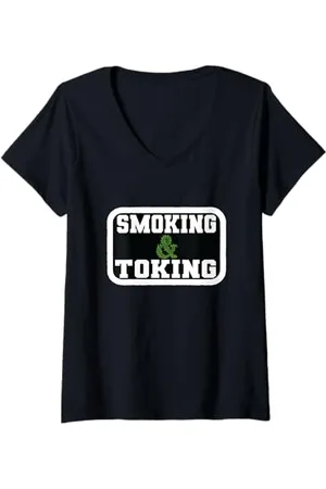 Iron Kor Damen Smoking and Toking Positive Energy Leafy Vibe T-Shirt mit V-Ausschnitt