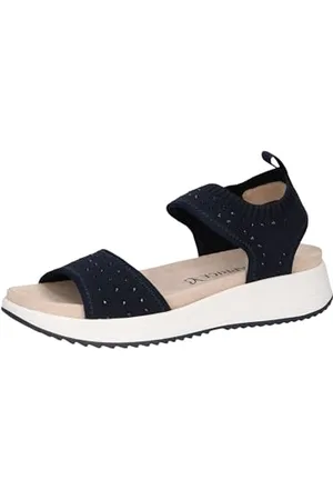 Caprice Damen Sandalen flach zum Schlupfen mit Glitzerdetails, Blau , 40 EU