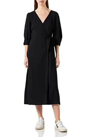 Tamaris Damen Midi Wickelkleid ALACA Schwarz 36