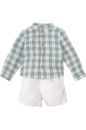 BABIDU Uni Baby Conjunto para Bebé Y Niño Con Camisa de Manga Larga A Cuadros Y Pantalón Corto Blanco Set, , 5 Jahre