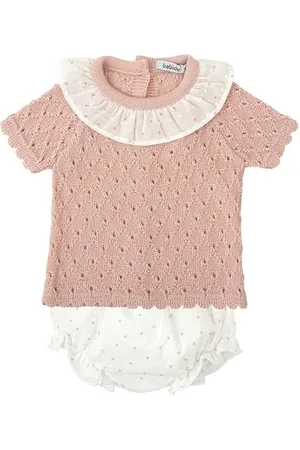 BABIDU Uni Baby Conjunto para Bebé Y Niña Con Ranita Punto Calado Y Camiseta de Manga Corta Set, , 0-3 Monate