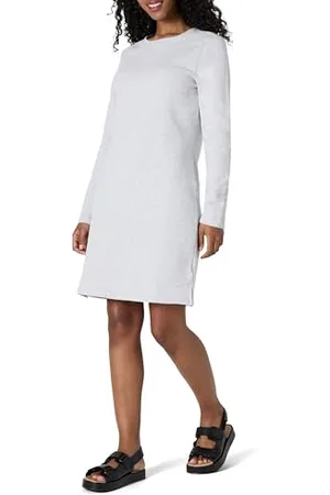 Amazon Damen Langärmliges Fleecekleid mit Rundhalsausschnitt und Überknielänge, , XL