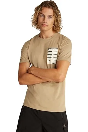 Calvin Klein Herren T-Shirt Kurzarm Serif Box Graphic Tee aus Baumwolle, Beige (Tree House), XL