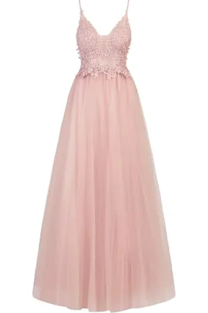 Apart Apart Frauen Tüll Abendkleid, Florale Spitze mit Strasssteinen, V-Ausschnitt langes Partykleid, Spaghetti-Träger, Stylish Backless Design, Perfekt für Hochzeiten und andere besondere Anlässe