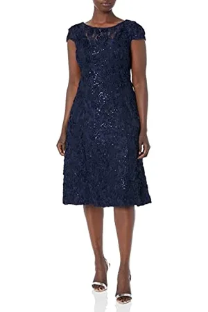 ALEX Damen Tea Length Dress with Rosette Detail Kleid für besondere Anlässe, , 44 Petite