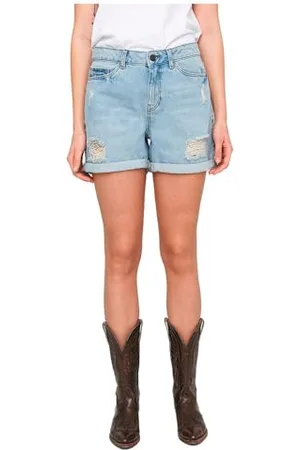 Noisy May Damen Jeansshorts mit Rissen und umgeschlagenem Saum, Farben: , Größe:L