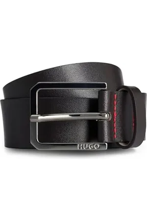 HUGO BOSS Herren Gengol Sz35 Ledergürtel mit roten Nähten und Logo-Schließe Dunkelbraun 85