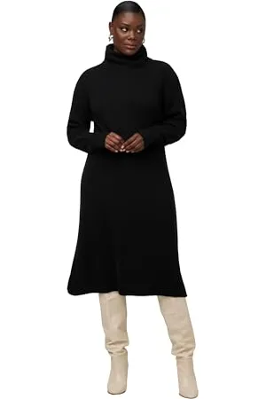 Ulla Popken Damen, große Größen, Strickkleid mit Turtleneck und Schlitz