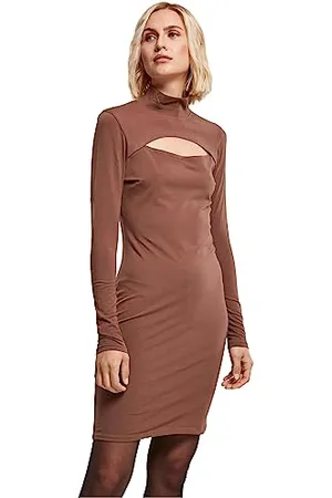 Urban classics Damen Ladies Stretch Jersey Cut-Out Turtleneck Dress Kleid, , L