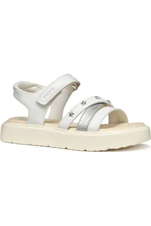 Geox J KODETTE Gir Sandal, White/Silver, 34 EU
