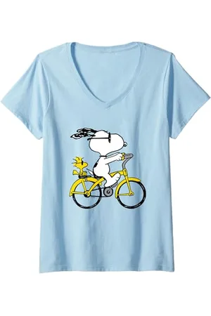Peanuts Damen Snoopy & Woodstock Reitrad T-Shirt mit V-Ausschnitt