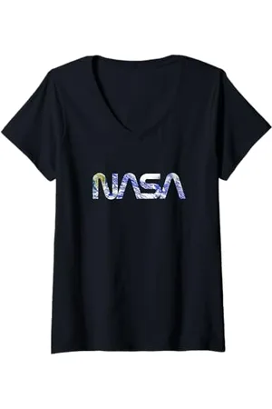 Nasa Damen Erdlogo T-Shirt mit V-Ausschnitt