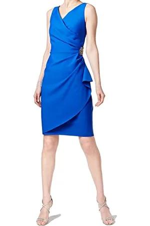 ALEX Damen Slimming Short Ruched Cocktail Dress with Ruffle (Petite and Regular Sizes) Kleid fr besondere Anlsse, , 34