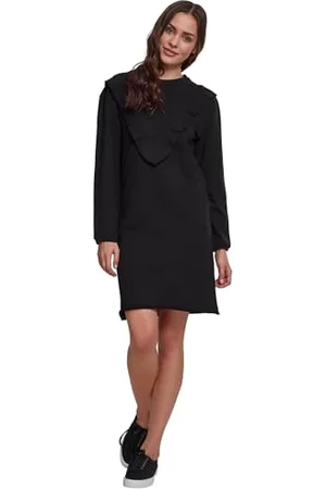 Urban classics Damen TB1965-Ladies Terry Volant Dress Partykleid, (Black 00007), Small (Herstellergröße: S)