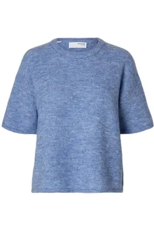 SELECTED Damen Strickpullover Kurzarm Merino-Blusen Shirt Relax Fit, Farben: , Größe:L