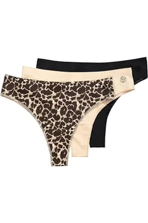 Ulla Popken Damen große Größen Übergrößen Plus Size TruYou Strings, 3er-Pack, Animalmuster/einfarbig