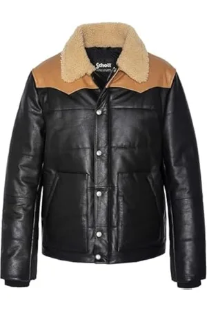 Schott NYC Herren Lcdayton Lederjacke, Schwarz/Cognac, S