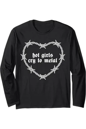 Kathleen Jane Designs Hot Girls Cry to Metal Emo Aesthetic Metalhead Graphic Langarmshirt